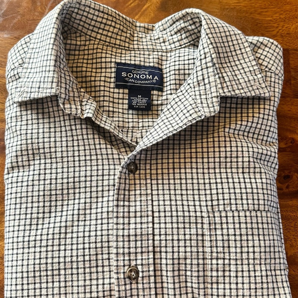 Sonoma Men's Black and White Plaid Button Down Shirt